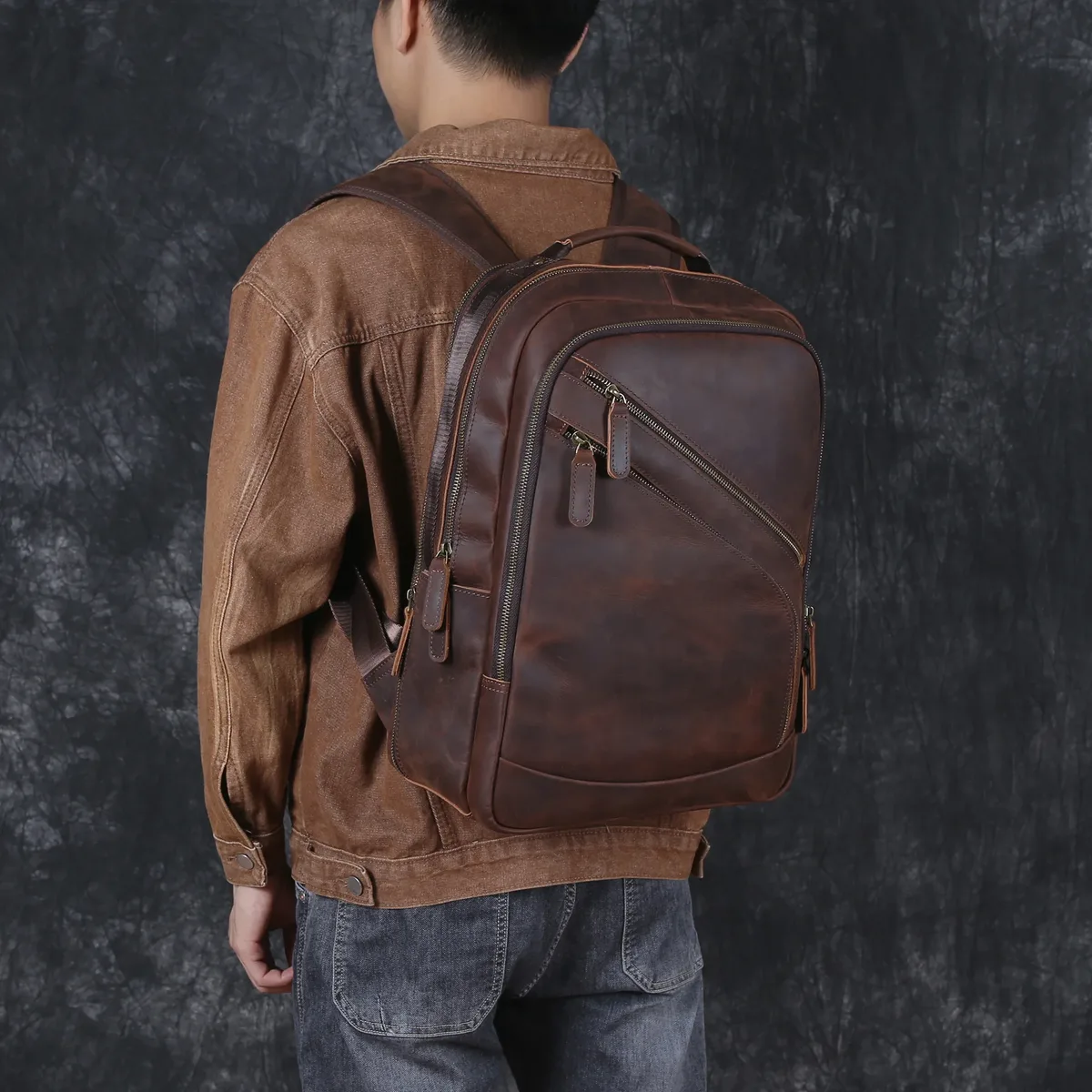 sac à dos en cuir de vachette pour homme, couche supérieure, sac d'ordinateur, grande capacité, sac de randonnée, sac de voyage rétro, cartable tendance