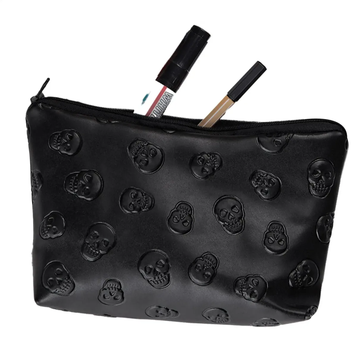 Sac à cosmétiques en cuir PU imperméable, 1 pièce, sac de rangement pour maquillage, organisateur de voyage pour cosmétiques, trousse de toilette, noir