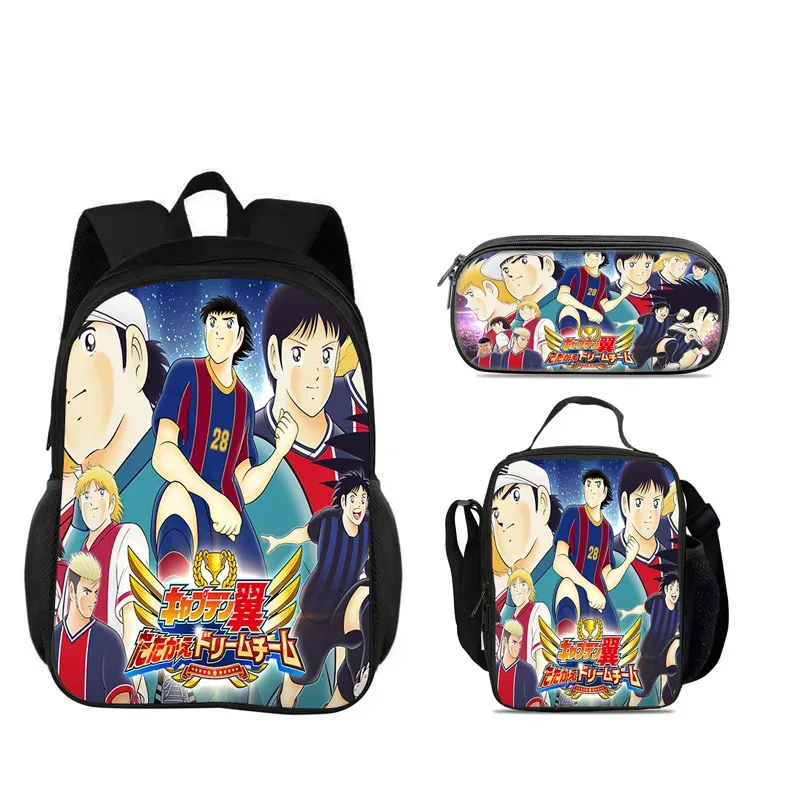 captain tsubasa – ensemble de 3 sacs à dos, trousse à crayons, sac isotherme, durable, tendance, polyvalent, pour l'école, pour garçons et filles, meilleur cadeau d'anniversaire