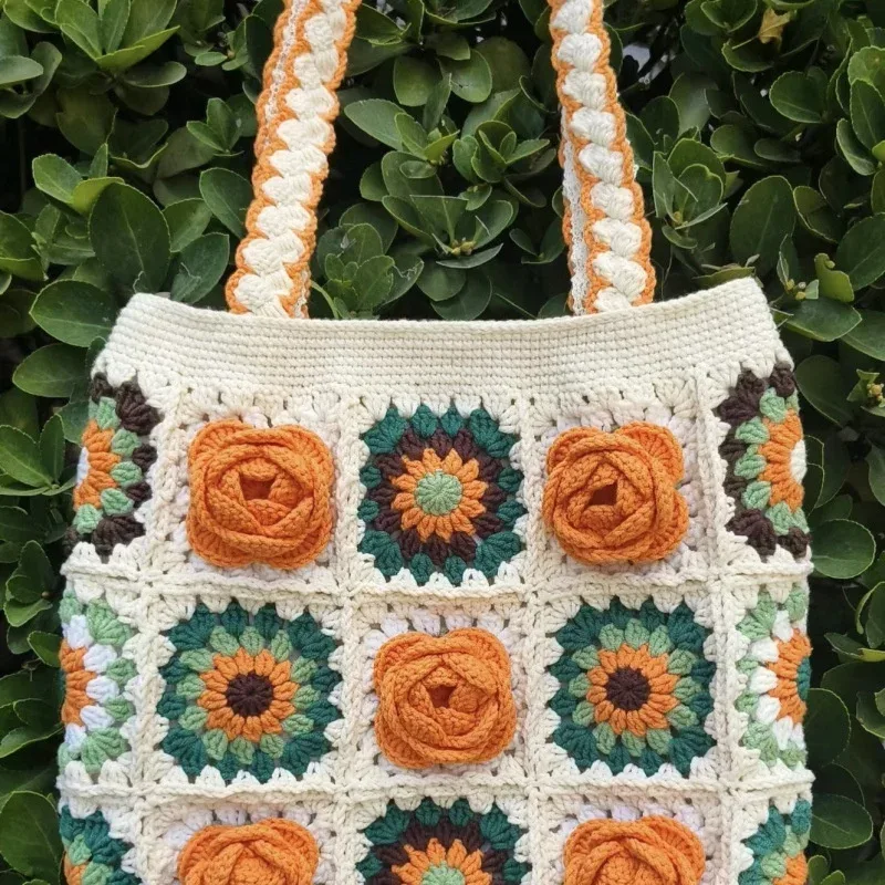 kit de matériel de sac à bandoulière carré, kit de bricolage au crochet, sac à main tissé pour femmes et adolescentes, cadeau pour anniversaire romantique