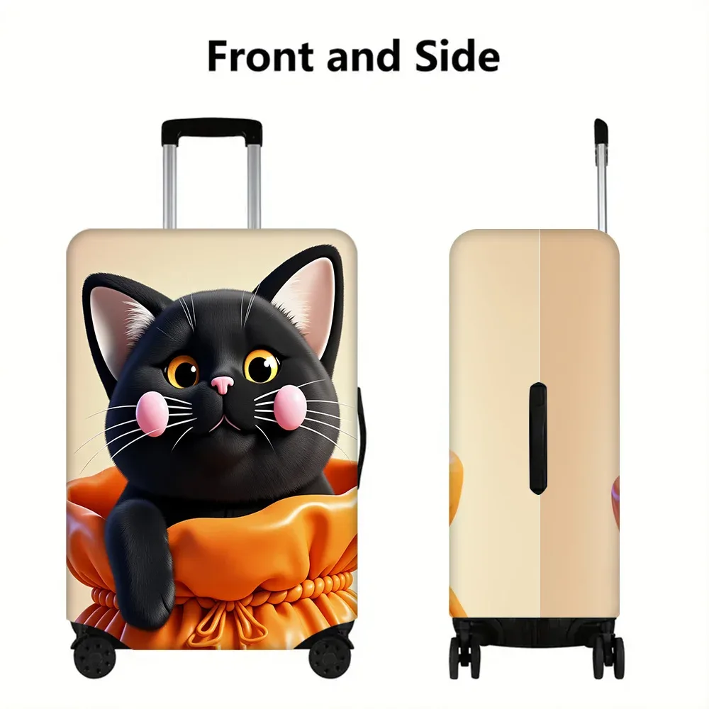 1 housse de bagage imprimée chat noir mignon pour bagages de 18 à 32 pouces ; accessoires de voyage anti-poussière et élastiques pour une protection efficace