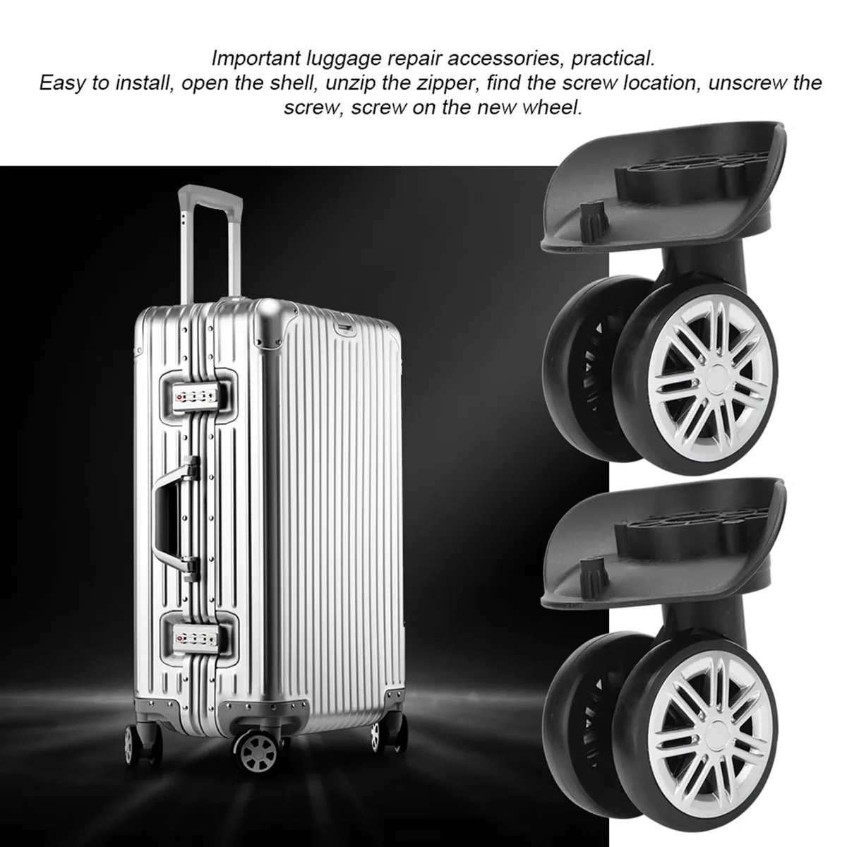 accessoire de valise : 1 paire de grandes roues doubles silencieuses pour extérieur, pour valises à poignée télescopique