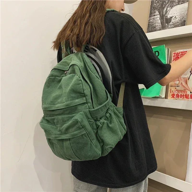 mode couleur unie sac à dos femmes toile sacs d'école pour adolescentes sac à dos de voyage décontracté femme étudiant école sac à dos
