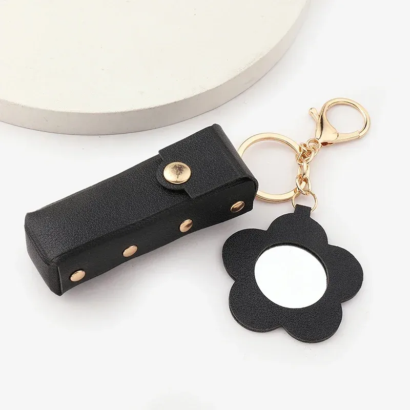 pochette de rouge à lèvres en cuir portable, porte-clés, breloque de sac, housse de protection créative avec miroir, sac à dos, décoration cadeau