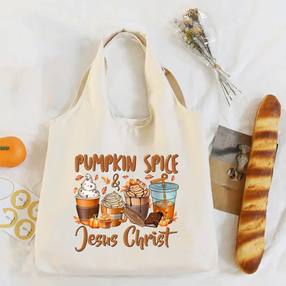 sac à bandoulière imprimé pumpkin spice & jesus christ, automne, thanksgiving, halloween, sacs en toile, sac à main fourre-tout festif, cadeau pour elle