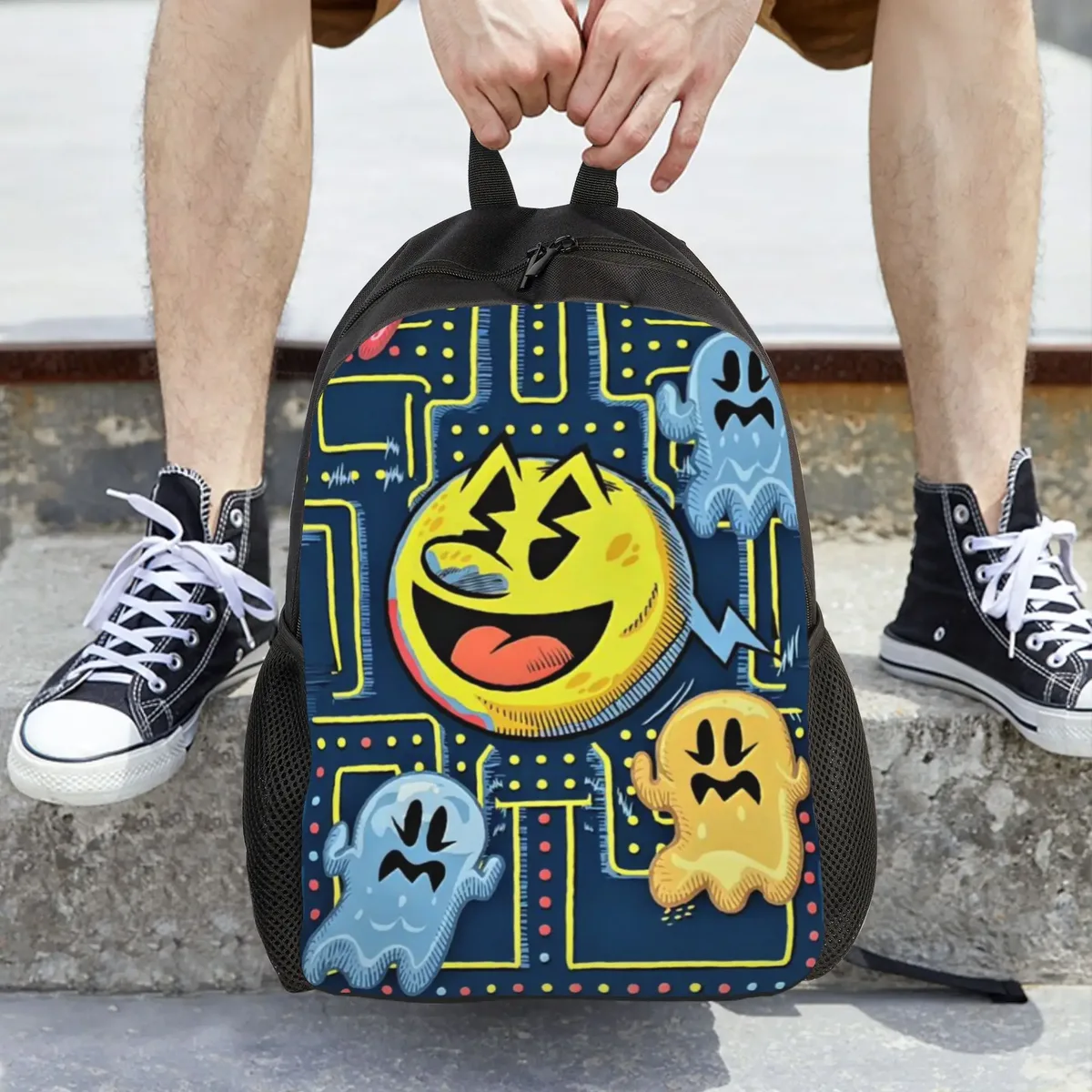 sac à main pac-man pour la rentrée scolaire jaune (5) sac à dos rétro lavable