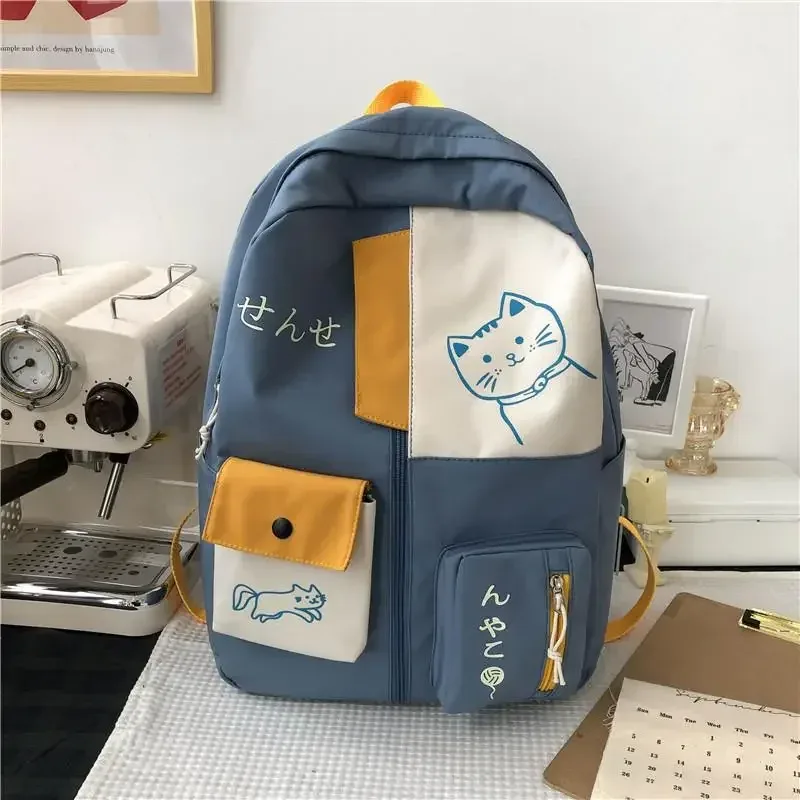 sac à dos coréen mignon chat de dessin animé pour femmes, cartable pour lycéens, grande capacité, sac à dos de voyage étanche en nylon