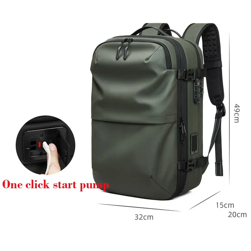 sac à dos de voyage pour homme avec pompe de compression à un clic, sac à dos pour ordinateur portable, randonnée, affaires, 17 pouces, sac à dos scolaire extensible