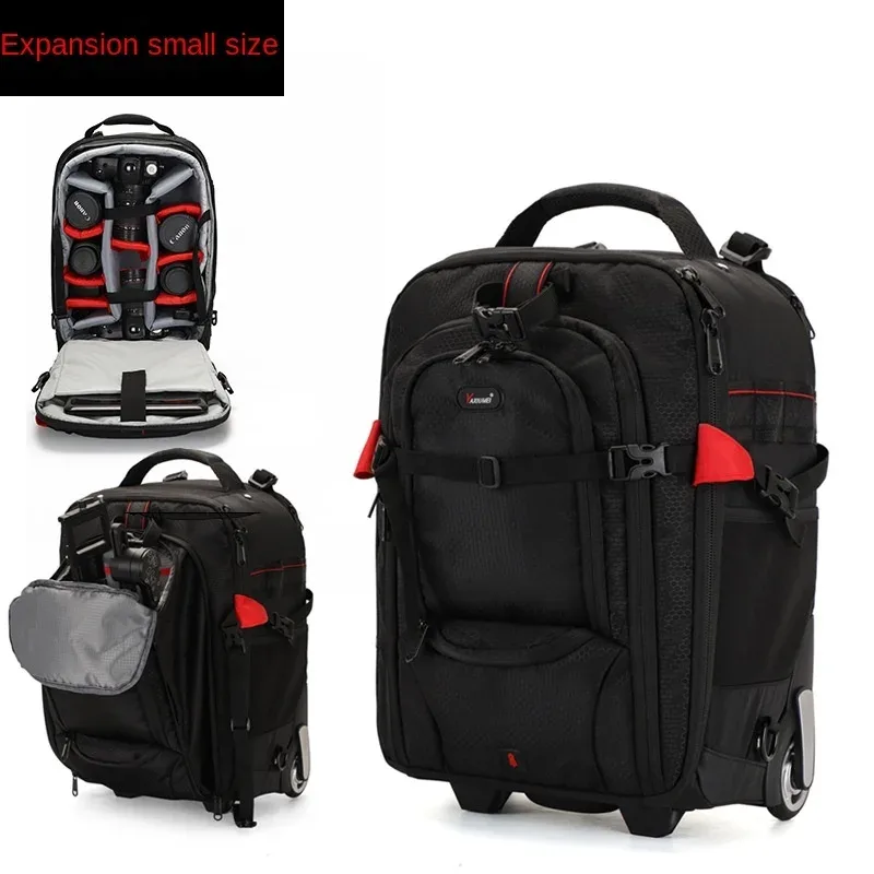 sac pour appareil photo roulant multifonctionnel, sac pour appareil photo à double épaule, valise à main roulante, bagage étanche pour caméra vidéo