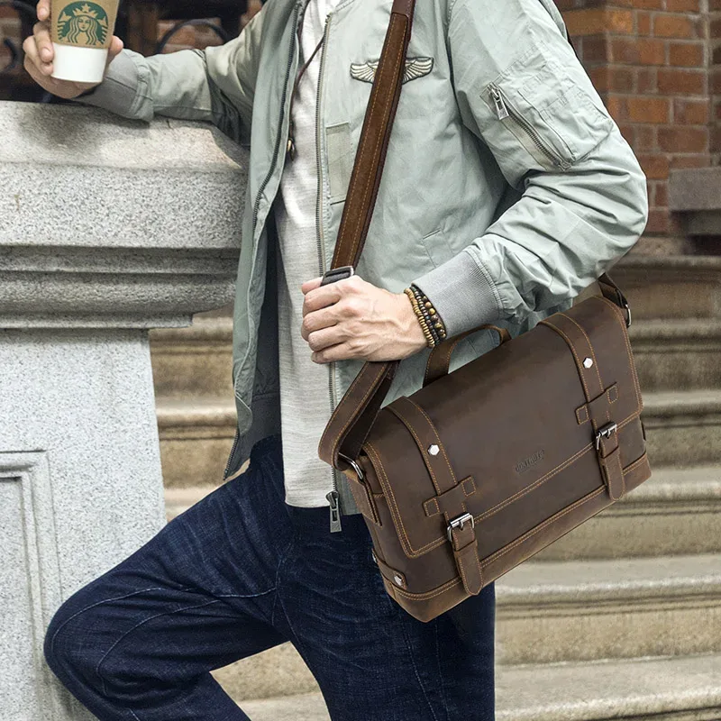 CONTACT'S crazy horse – sac à main vintage en cuir véritable pour hommes, sacs à bandoulière