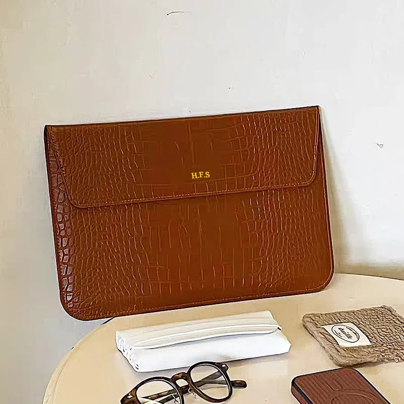 graver le nom motif crocodile pochette pour ordinateur portable sac en cuir de luxe étanche pochette d'ordinateur mode ordinateur portable sacs de rangement