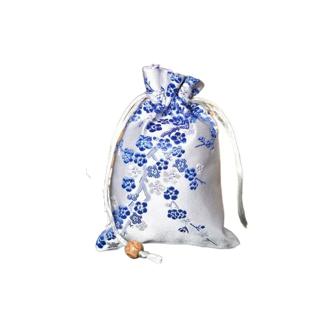 sac de rangement en satin lisse, sac cadeau à cordon de serrage, cravate brodée, sachet pour femmes, mariage