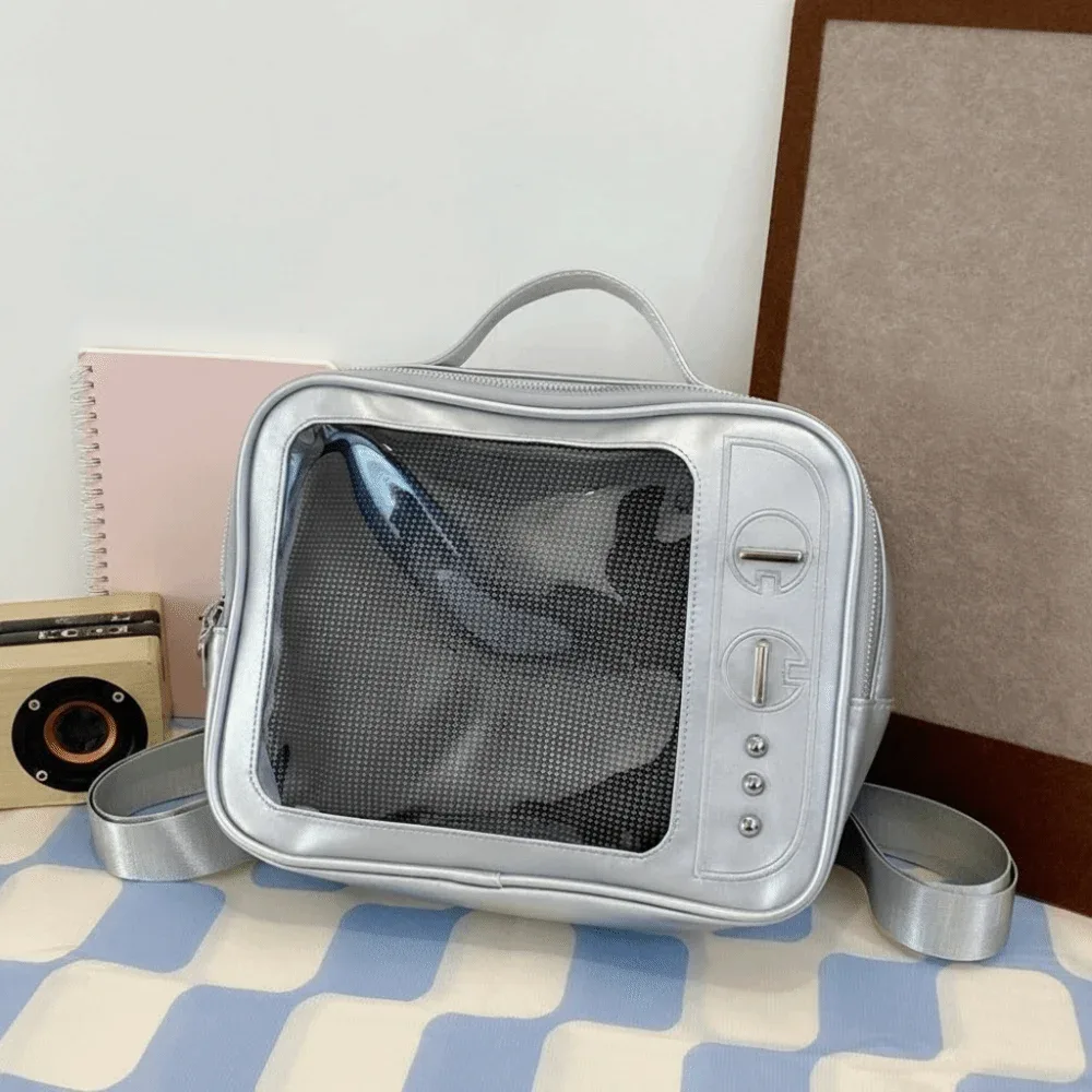 sac à dos pu tv model grande capacité ulzzang avec compartiment transparent, sac ita, compartiment de présentation portable, sac à bandoulière pour collection