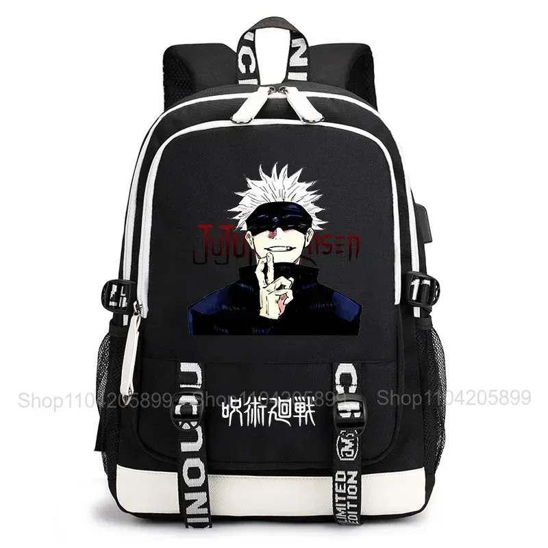 sac à dos jujutsu kaisen, anime satoru gojo itadori yuji, sac d'école pour étudiants, grande capacité, port de chargement usb, sac à dos de voyage