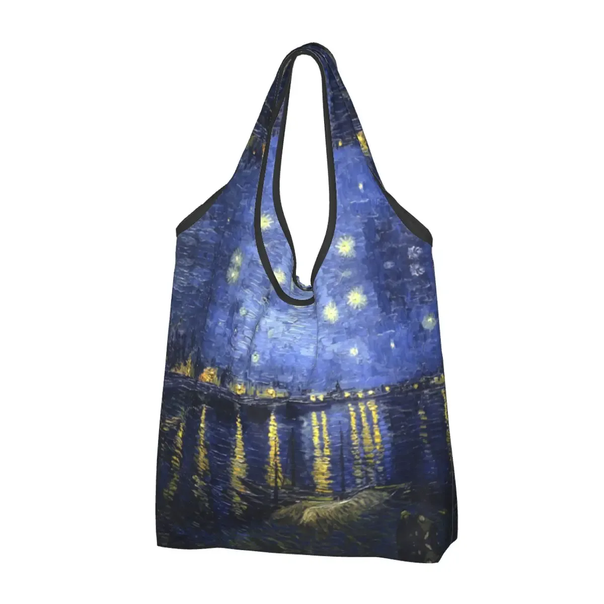 sac fourre-tout portable personnalisé drôle 73 terrasse la nuit, peinture de vincent van gogh, sac d'épicerie initié