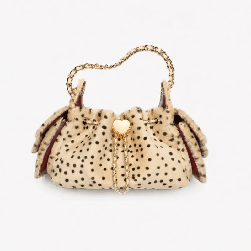 sac seau léopard en fausse fourrure avec chaîne et cordon de serrage, sac à bandoulière pour femme, sac à main en peluche, sac fourre-tout automne-hiver