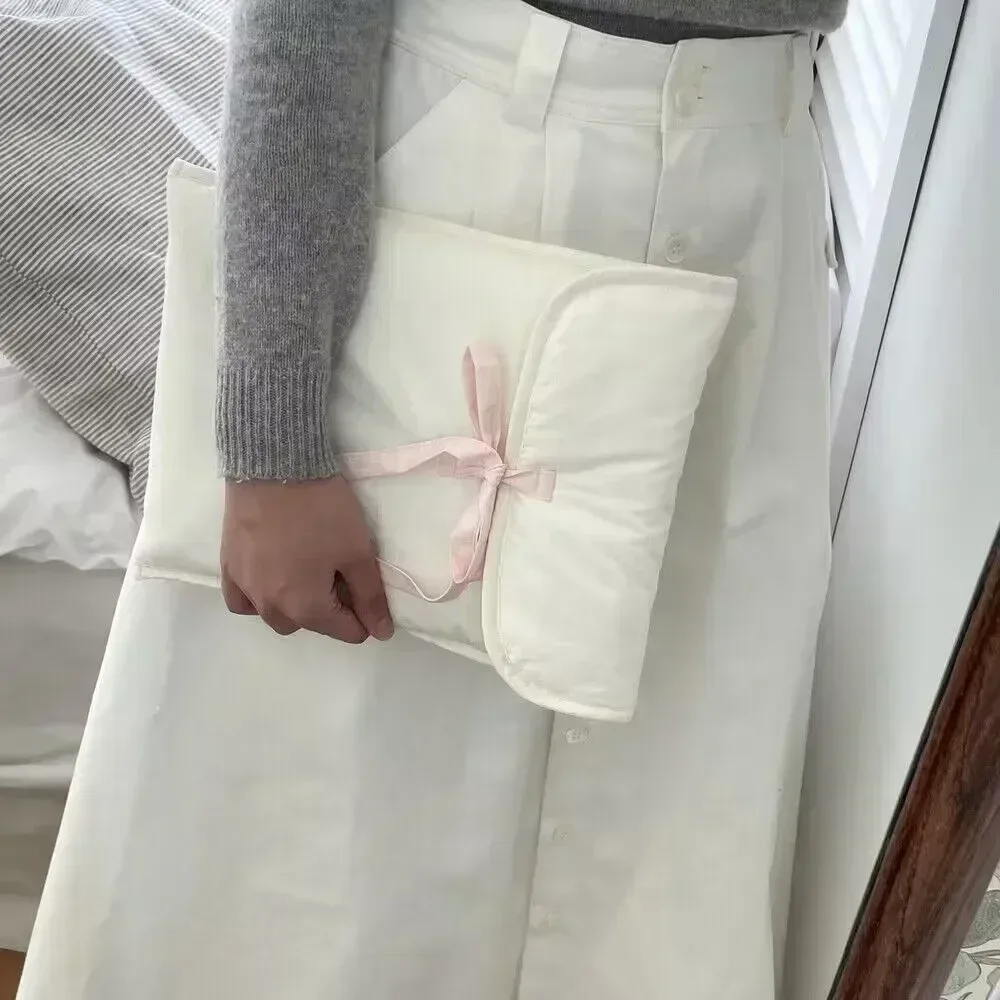 sac d'ordinateur coréen avec nœud papillon y2k, sac à main de rangement pour tablettes noires et roses pour femmes, pochette de rangement de cosmétiques de voyage douce
