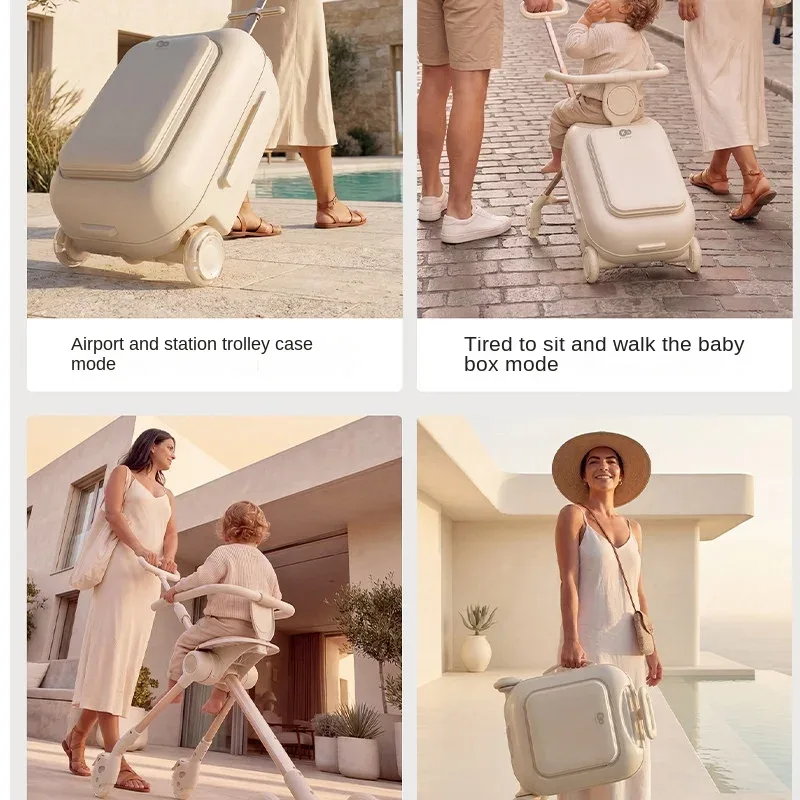 valise de voyage pour enfants avec roues lumineuses, bagage à main 4-en-1, sac à roulettes pour garçons et filles, sur lequel ils peuvent s'asseoir et rouler
