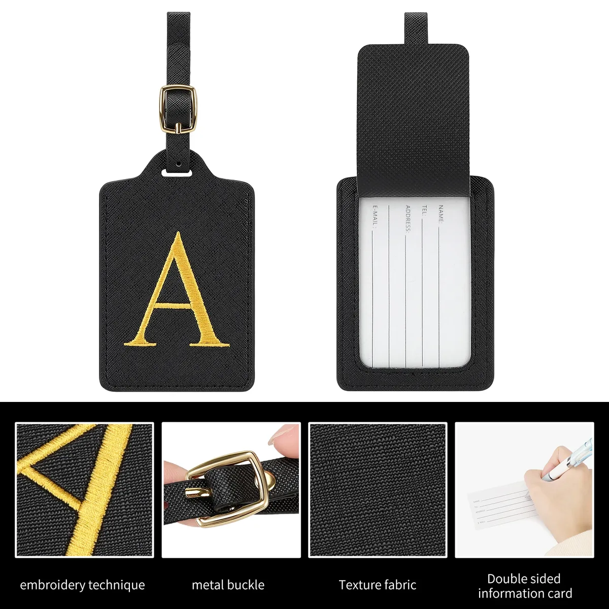 étiquette de bagage en cuir de qualité supérieure pour affaires, étiquette d'adresse pour bagage, étiquette de bagage cabine, porte-nom et adresse, accessoires de voyage
