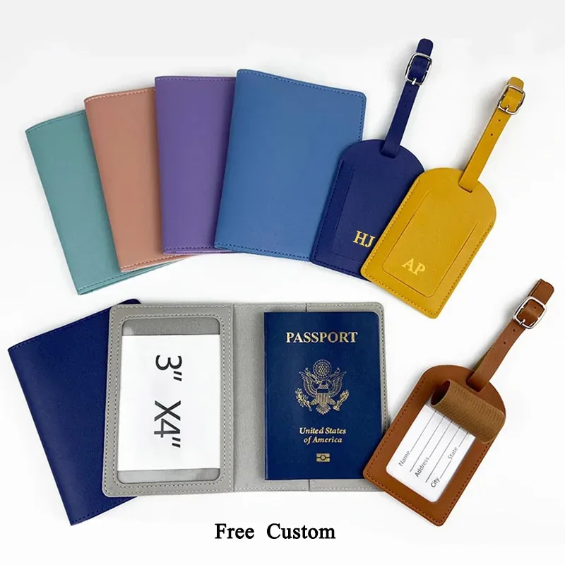couverture de passeport personnalisée gratuite, ensemble d'étiquette de bagage, porte-billet en cuir pu soomth, ensemble d'accessoires de voyage personnalisés, mode