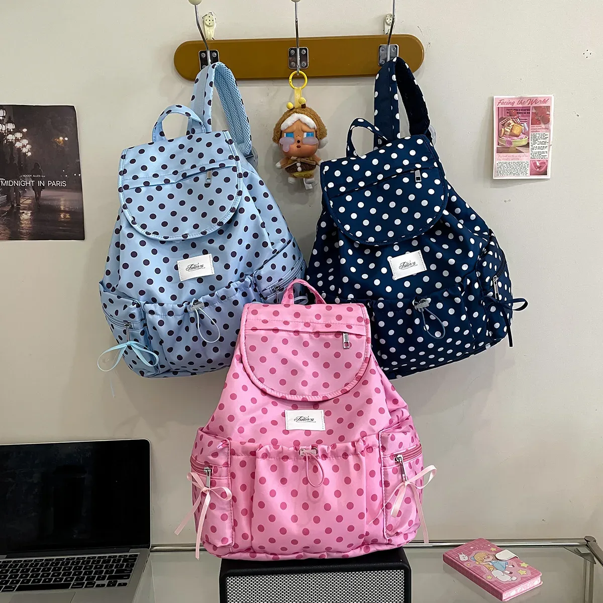 sac à bandoulière à pois au design original, nouveau style coréen 2025, sac de voyage décontracté en nylon pour femme, sac à dos pour les trajets quotidiens et les sorties