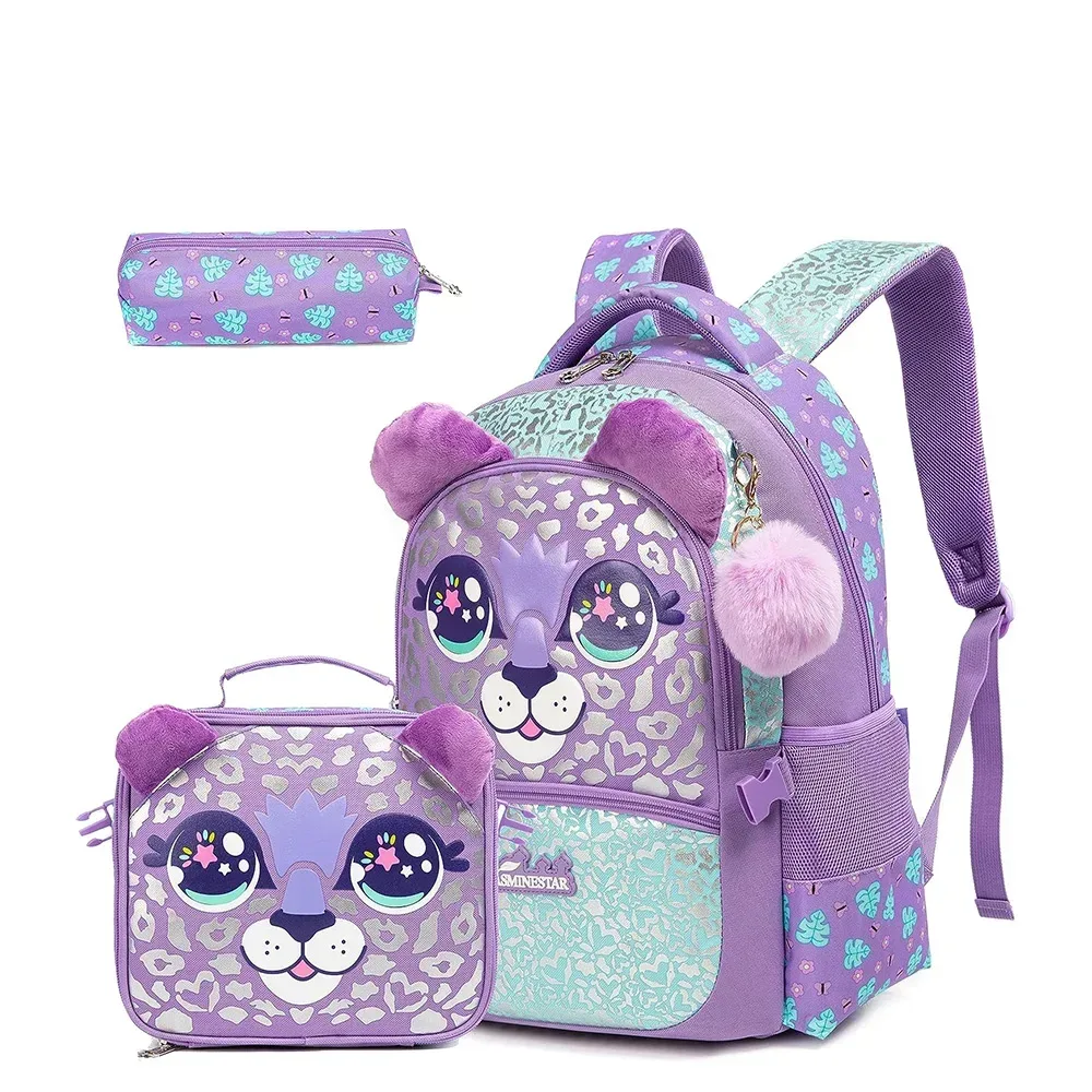 lot de 3 sacs à dos pour filles, sac d'école mignon avec boîte à lunch et trousse à crayons, sacs à dos pour enfants du primaire, sacs pour la rentrée scolaire