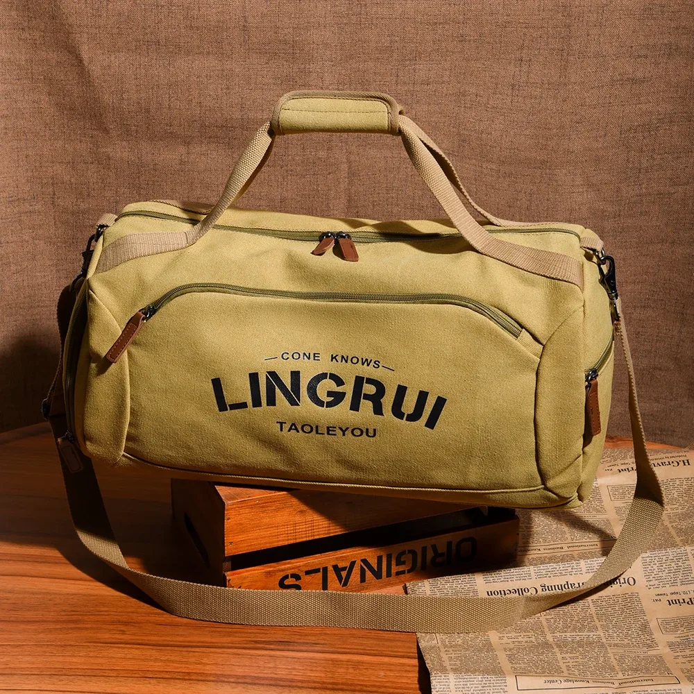 Sac de voyage en toile pour homme, grande capacité, sac de week-end avec sangle initiée, durable et polyvalent pour les voyages de gym et une utilisation décontractée