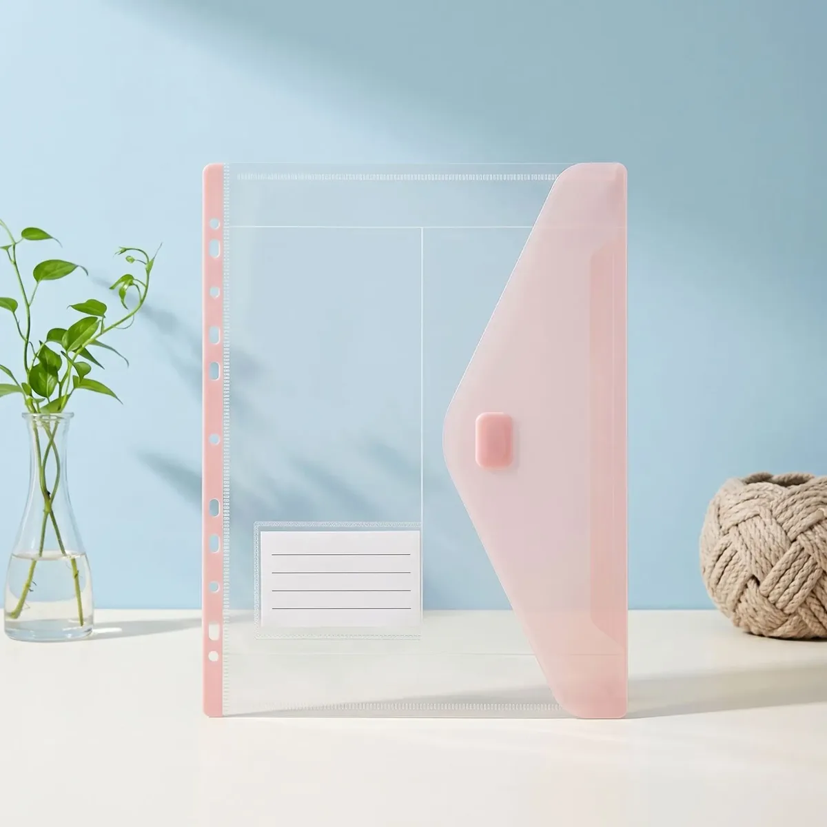 pochette de rangement transparente a4 pour documents, classeur à feuilles mobiles, sac de rangement à 11 trous avec fermeture auto-agrippante, design épuré