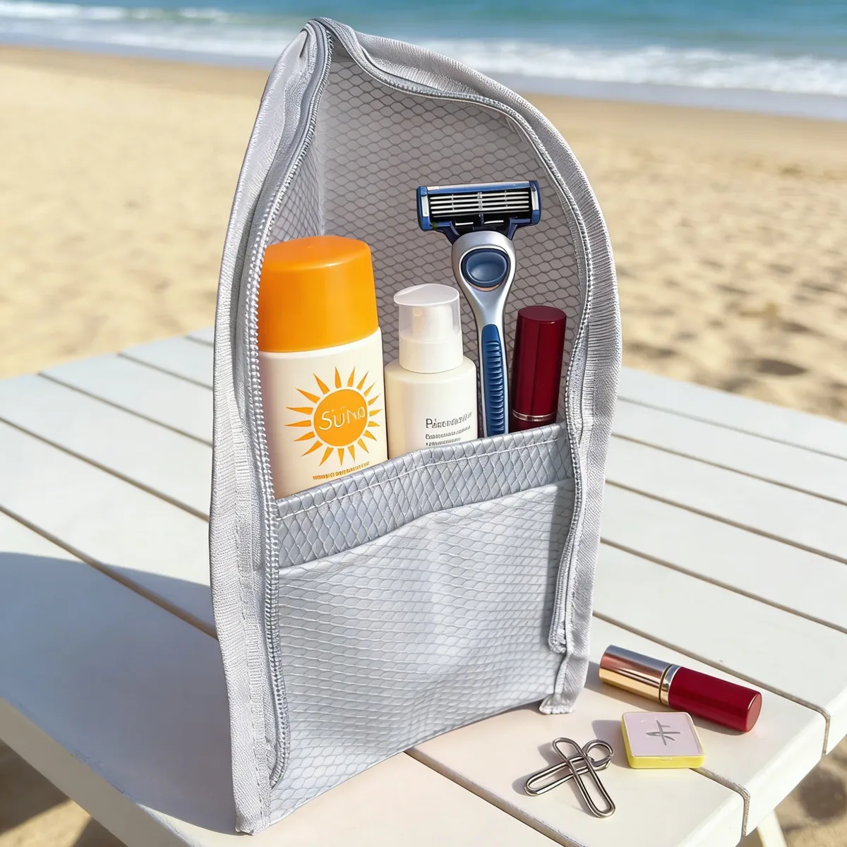 trousse de toilette en maille portable, sac de rangement de voyage, organisateur de toilette autoportant, pochette étanche pour brosse à dents, idéal pour salle de bain, salle de sport, hôtel
