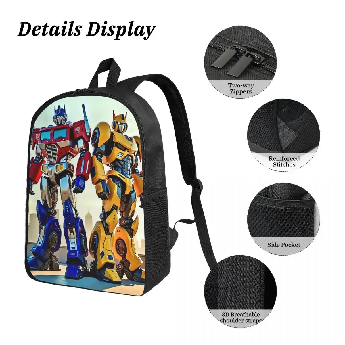 Sac à dos Optimus Prime pour étudiants, garçons et filles, sac d'école, sac à bandoulière pour ordinateur portable, sac à déjeuner isotherme, trousse à crayons, 3 pièces