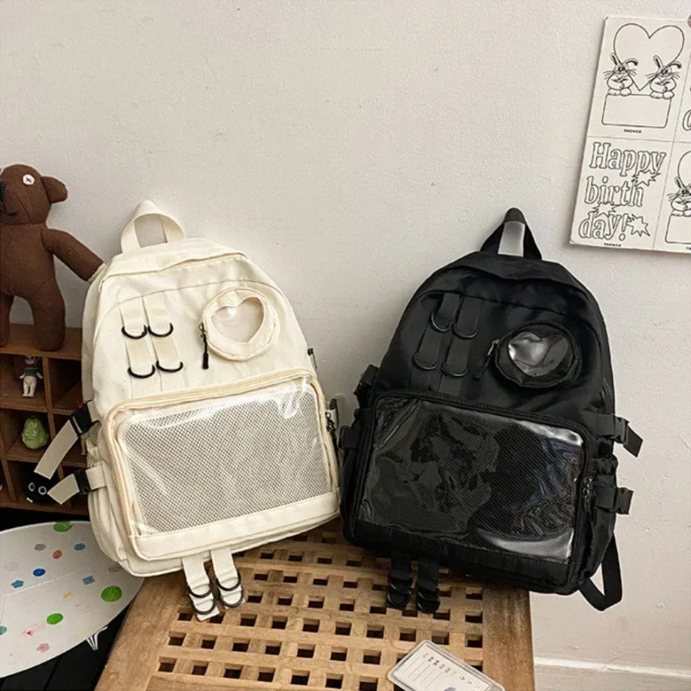 nouveau style de collage kawaii sac d'école sac à dos transparent adolescente itabag amour coeur jk femmes sac à dos pochette d'ordinateur