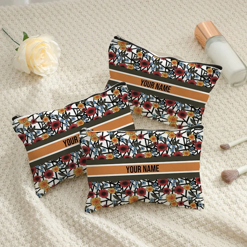 sac de maquillage avec nom personnalisé, cadeau de demoiselle d'honneur, organisateur de cosmétiques de voyage, sac latéral en toile pour dames, trousse à crayons, porte-monnaie de rangement 25