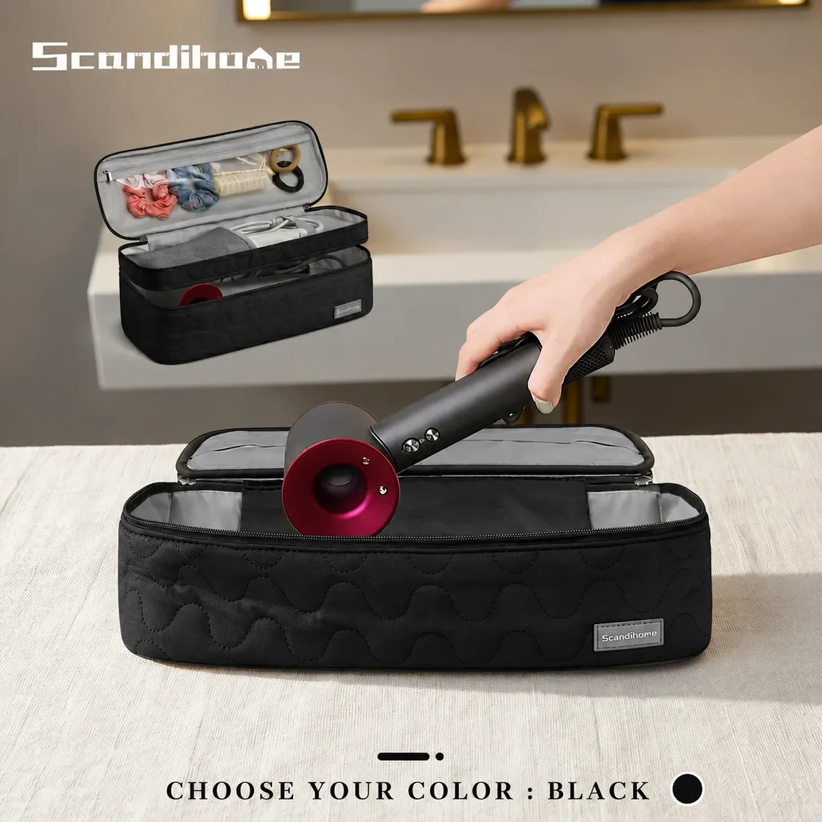 Étui pour sèche-cheveux, sac de rangement portable pour outils de coiffure, boîte organisatrice double couche pour fer à boucler, pince et brosse, étui de transport
