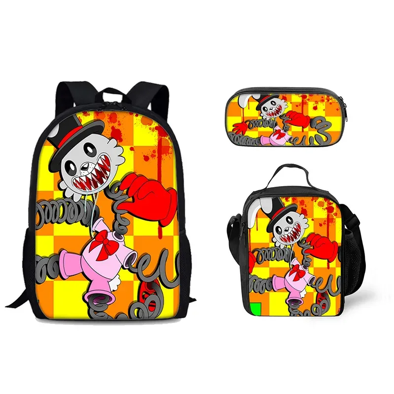 sac à dos tendance et populaire avec impression 3d frankie, ensemble de 3 pièces pour étudiants : sac à dos pour ordinateur portable, sac à déjeuner et trousse.