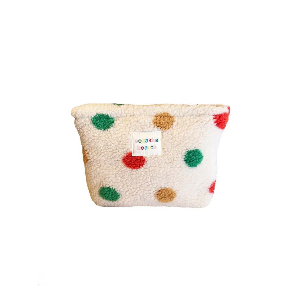 sac cosmétique moelleux d'hiver ins, couleur à pois, grande capacité, sac de voyage pour femmes, pochette de rangement pour soins de la peau et maquillage