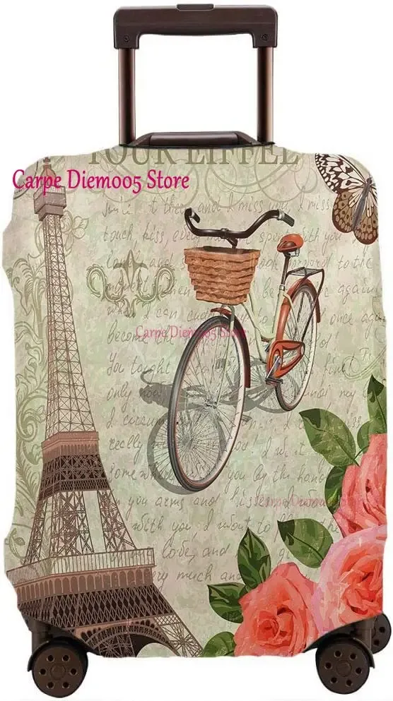 juste de valise de voyage tour eiffel paris avec fleurs roses, housse de protection des bagages, convient aux valises de 18 à 32 pouces