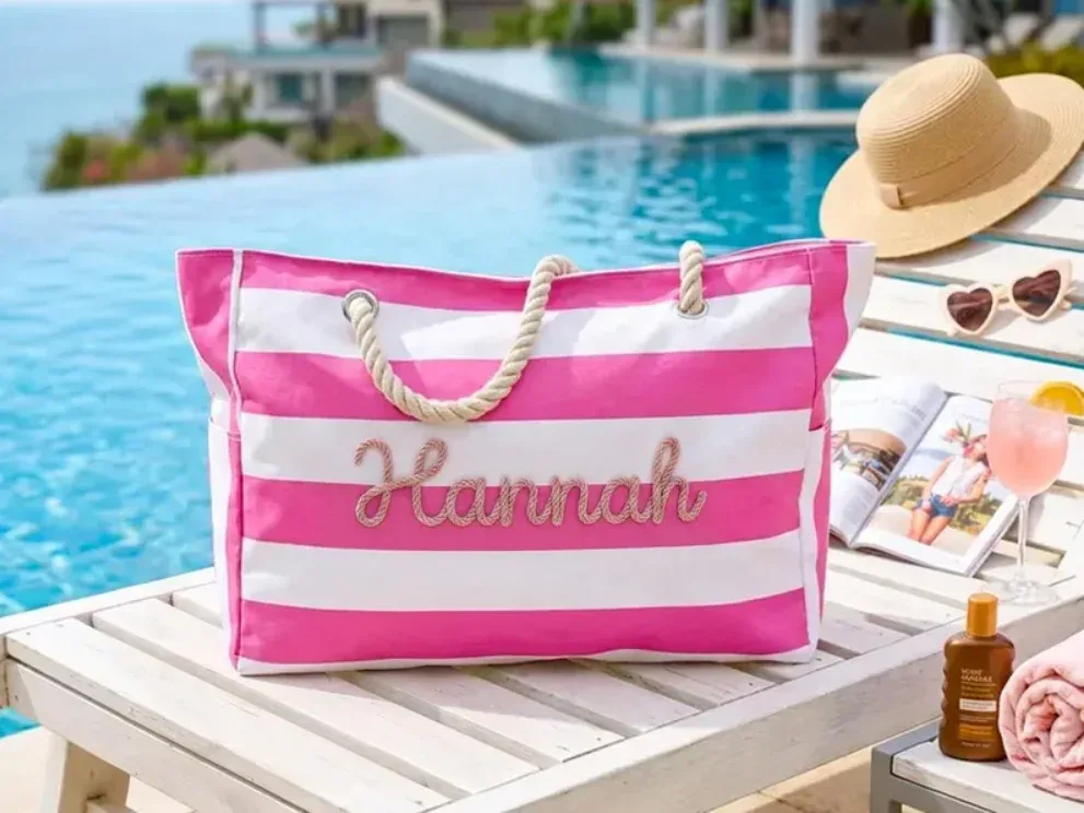 cadeau personnalisé pour la fête des mères, sac de plage rayé avec fermeture éclair, sac fourre-tout avec nom personnalisé, sacs fourre-tout pour les demoiselles d'honneur, sac de piscine imperméable