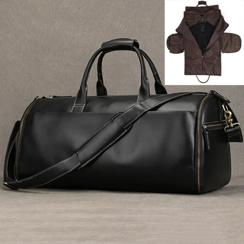 elin-sac pliant en cuir trempé pour homme, sacoche de voyage d'affaires avec poche à chaussures, juste de vêtements, bagage, polochon pour costumes