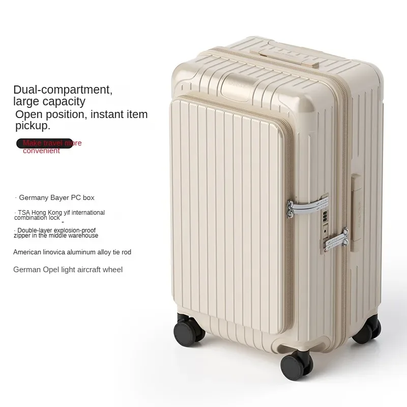 valise à ouverture frontale ko-ku avec fermeture éclair anti-explosion, valise à roulettes 20/24/26 pouces, grande capacité, valise de voyage, sac de cabine