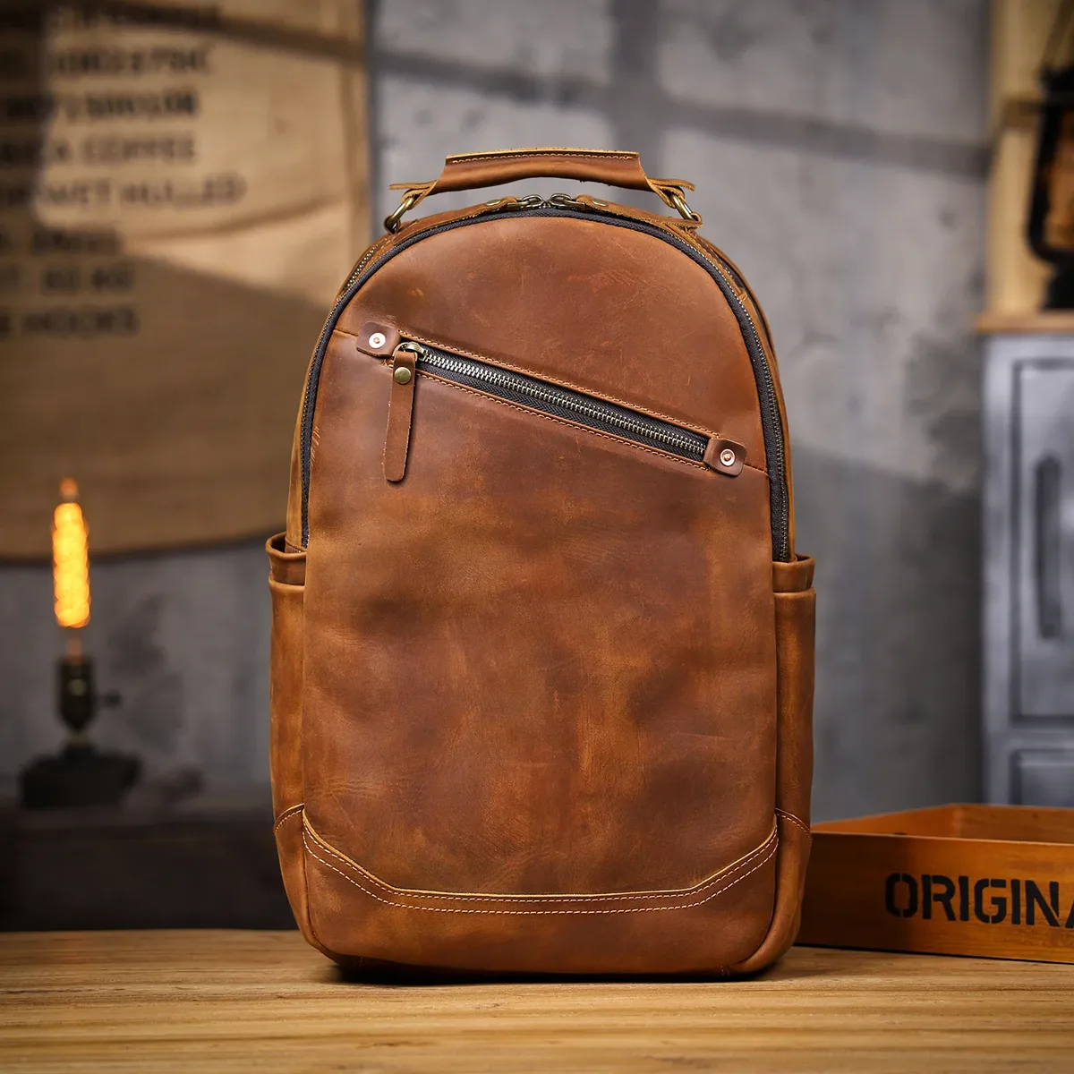 pndme – sac à dos vintage en cuir de vache crazy horse pour hommes, grande capacité, décontracté, design origi