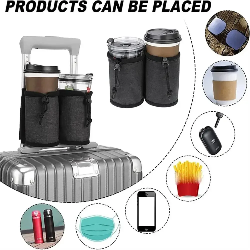 porte-bouteille d'eau pour poignée de bagage, pochette de rangement double pour gobelets, porte-boissons réglable avec cordon de serrage pour valise de voyage