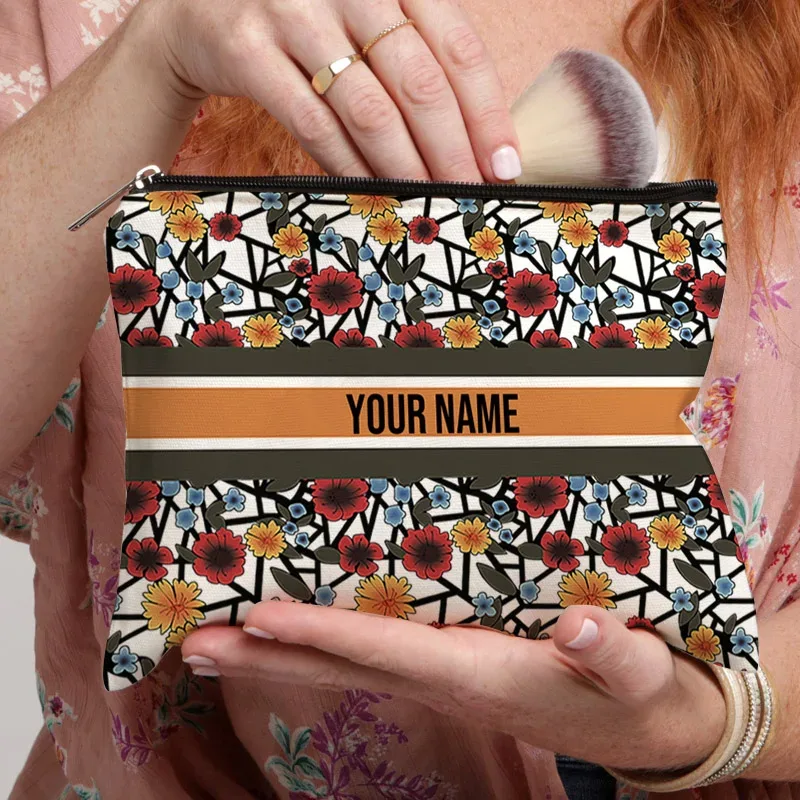 sac de maquillage avec nom personnalisé, cadeau de demoiselle d'honneur, organisateur de cosmétiques de voyage, sac latéral en toile pour dames, trousse à crayons, porte-monnaie de rangement 25