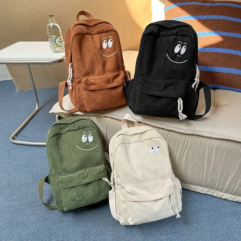 sacs à dos en velours côtelé pour étudiants, couleur unie, fermeture éclair, simples, décontractés, durables, pour les déplacements quotidiens, polyvalents, à la mode, 2026