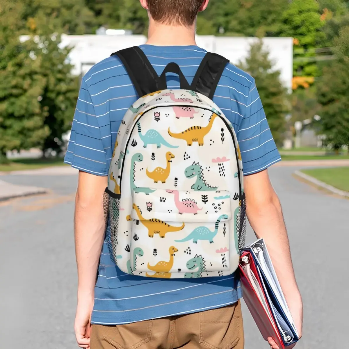 sac à dos de dessin animé drôle de dinosaure pour hommes et femmes, sac à livres de base, sac pour étudiants, sac pour ordinateur portable manga, école
