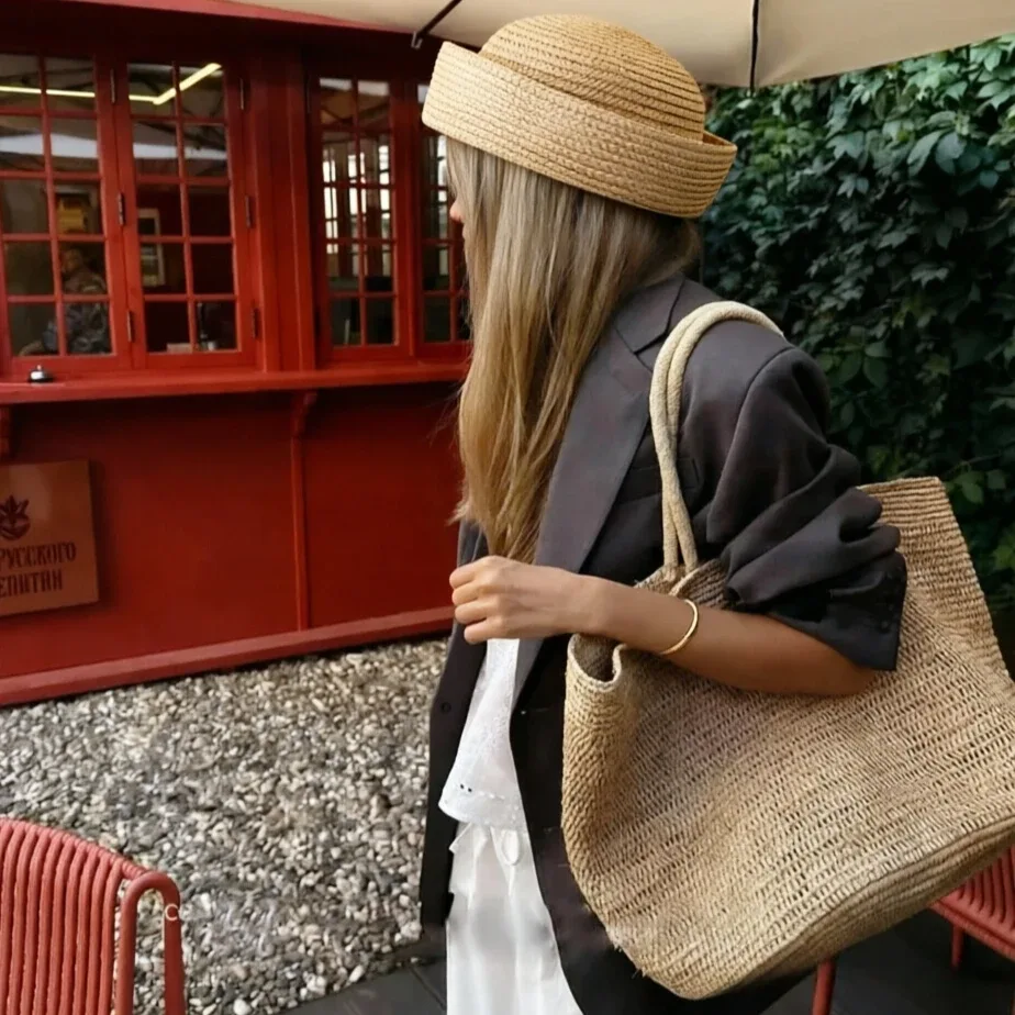 nouveau grand sac fourre-tout de voyage en raphia 100% naturel, sac à bandoulière en herbe tressée, sac à main de luxe, sac de plage designer, sac cabas