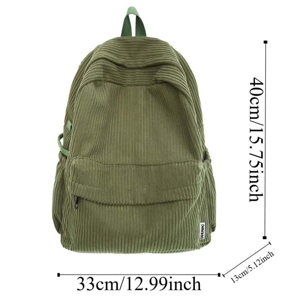 sac à dos léger en velours côtelé, grande capacité, portable, couleur unie, style japonais, réglable, décontracté, pour étudiants