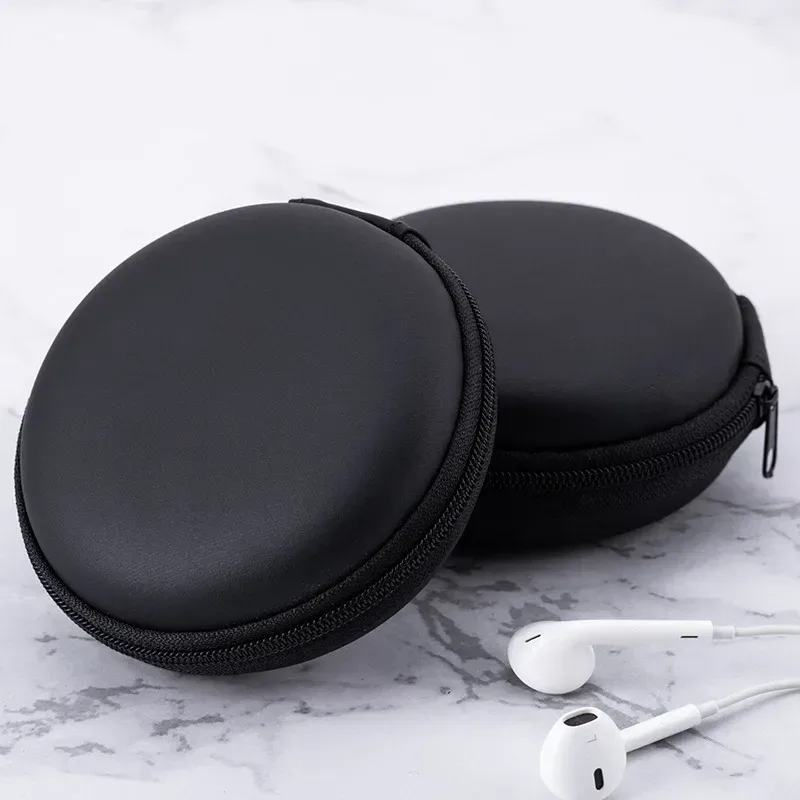 mini pochette de rangement ronde en eva, sac antichoc en tissu composite avec fermeture éclair, organiseur portable pour écouteurs, câbles de données et rangement de voyage