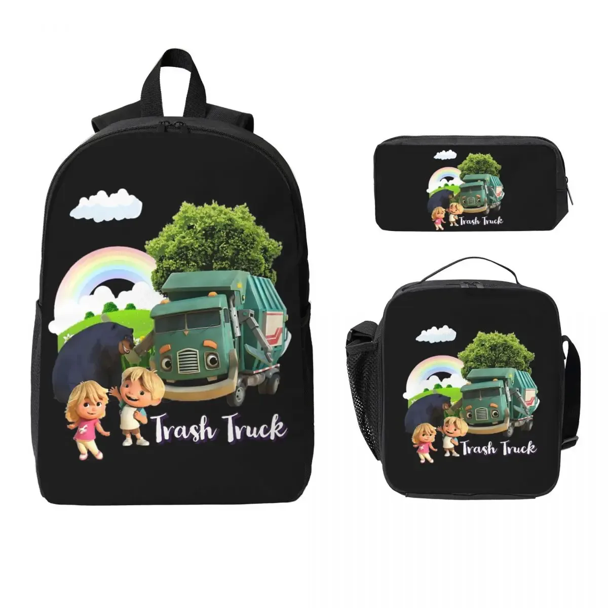 sac à dos de dessin animé hank and trash truck, sac d'école pour garçons et filles, sacs à bandoulière pour ordinateur, sac à déjeuner isolé 3ps, trousse à crayons