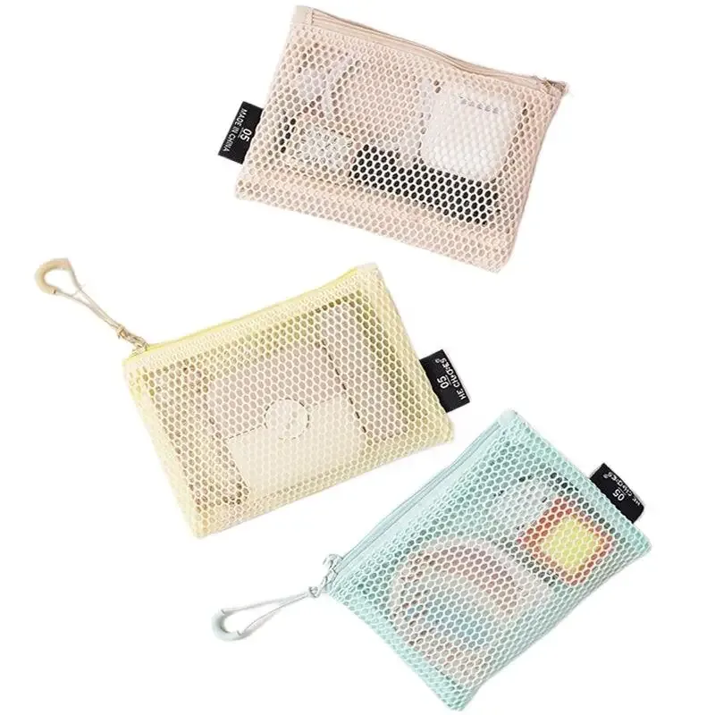 pochettes de rangement cosmétiques en maille respirante avec fermeture éclair lisse – petit organiseur de maquillage de voyage