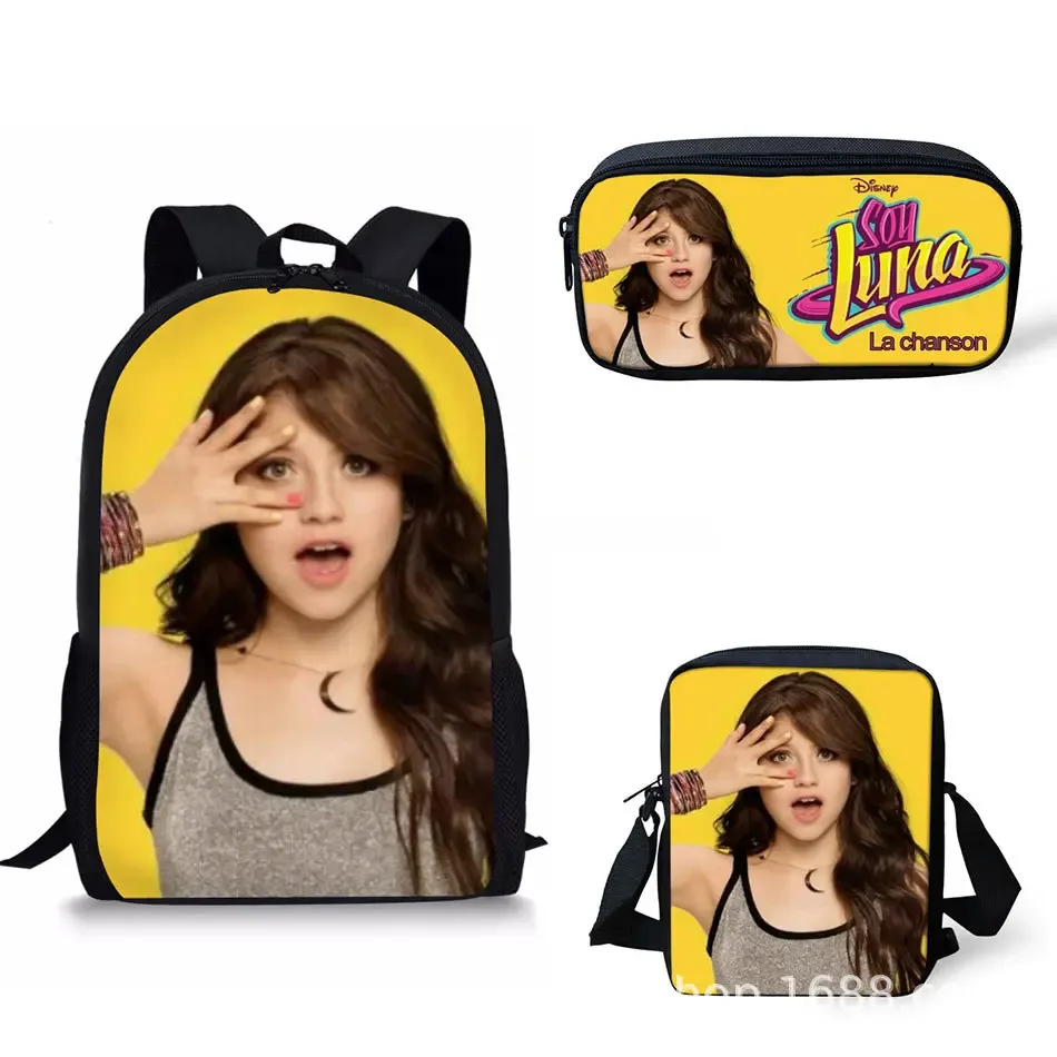 mode nouveauté jolie soja luna impression 3d 3 pièces/ensemble sacs d'école pour élèves sac à dos pour ordinateur portable sac à dos sac à bandoulière incliné trousse à crayons